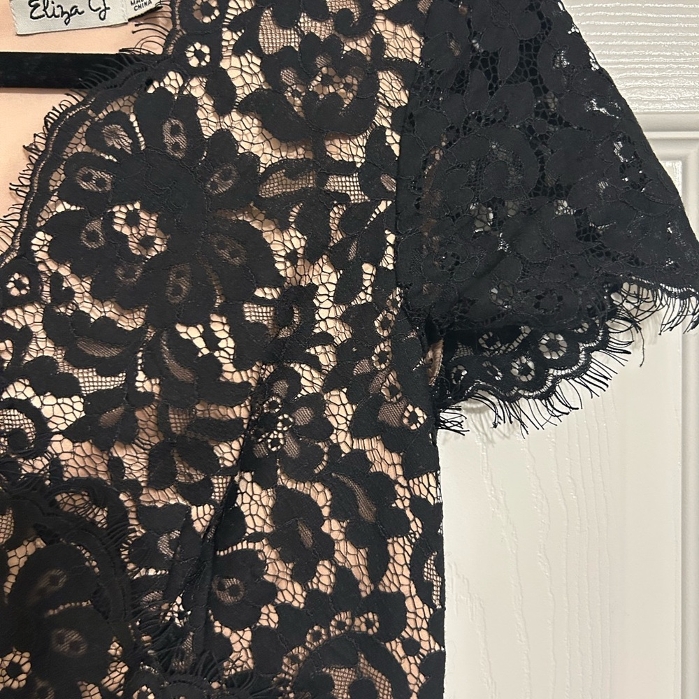 Eliza J Black Lace Maxi Dress with Nude Underlay - Picture 6 of 6